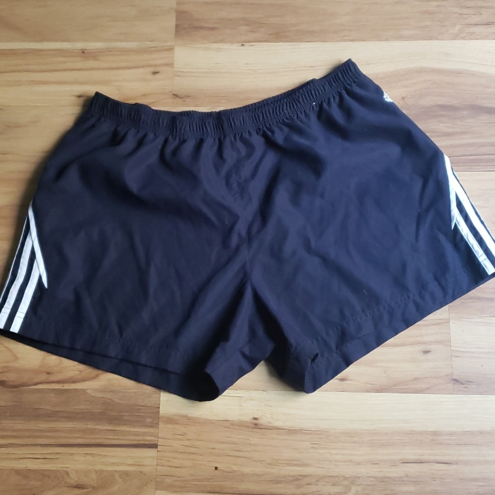 Adidas black white stripes athletic shorts Size XL 4" inseam